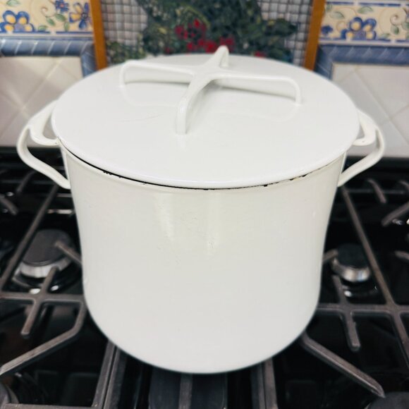 Vintage Mid-Century 8 QT Stock Pot Dansk France White Enamel - Picture 1 of 9
